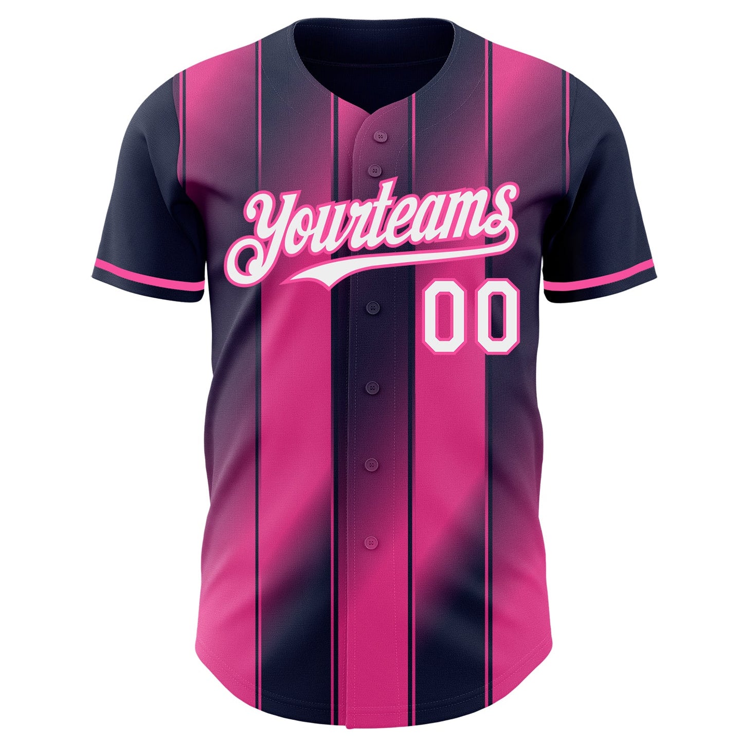 Custom Navy White-Pink Gradient Classic Vertical Stripe Authentic Baseball Jersey view 2