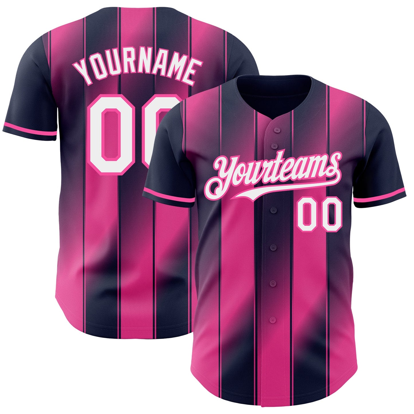 Custom Navy White-Pink Gradient Classic Vertical Stripe Authentic Baseball Jersey - Main View