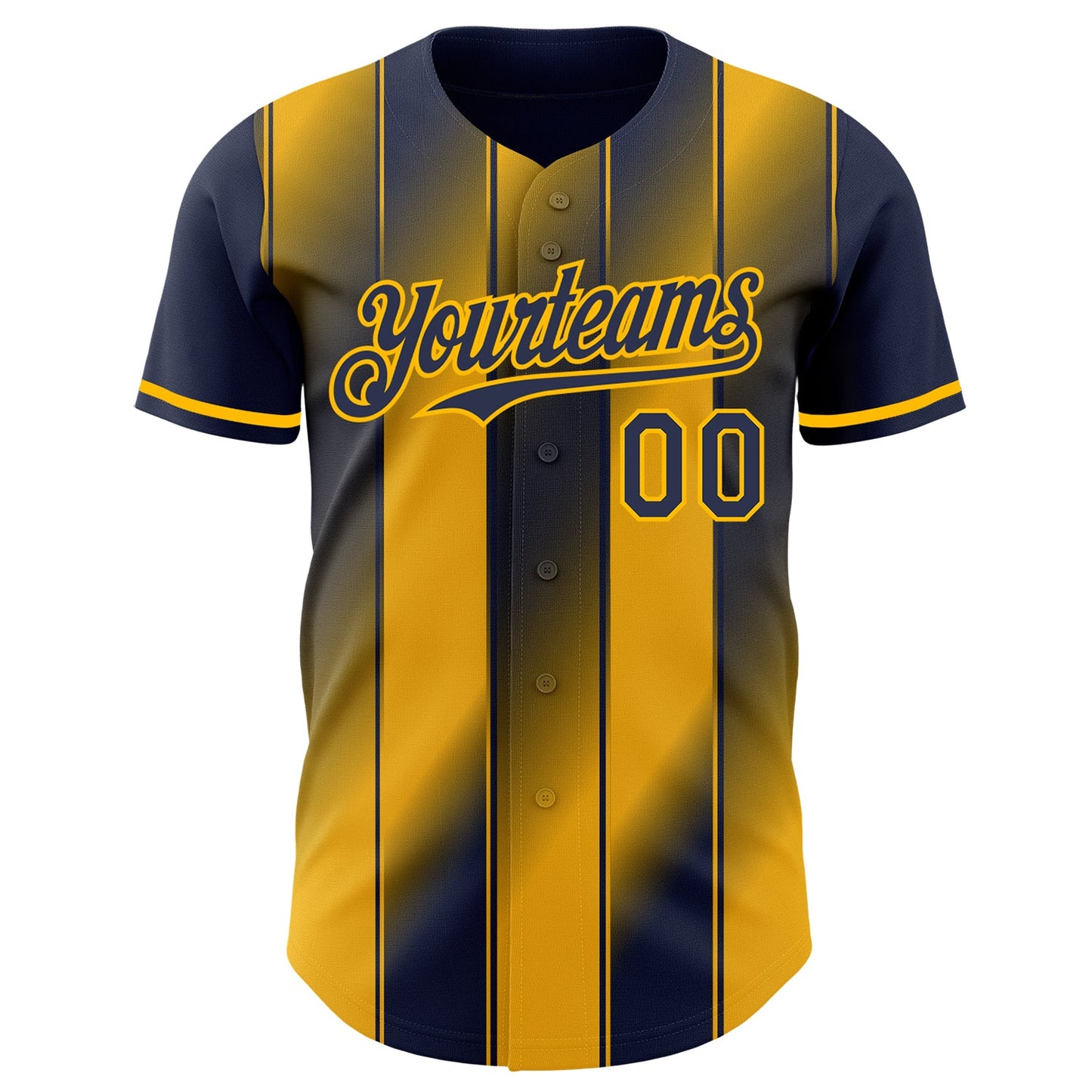 Custom Navy-Gold Gradient Classic Vertical Stripe Authentic Baseball Jersey view 2