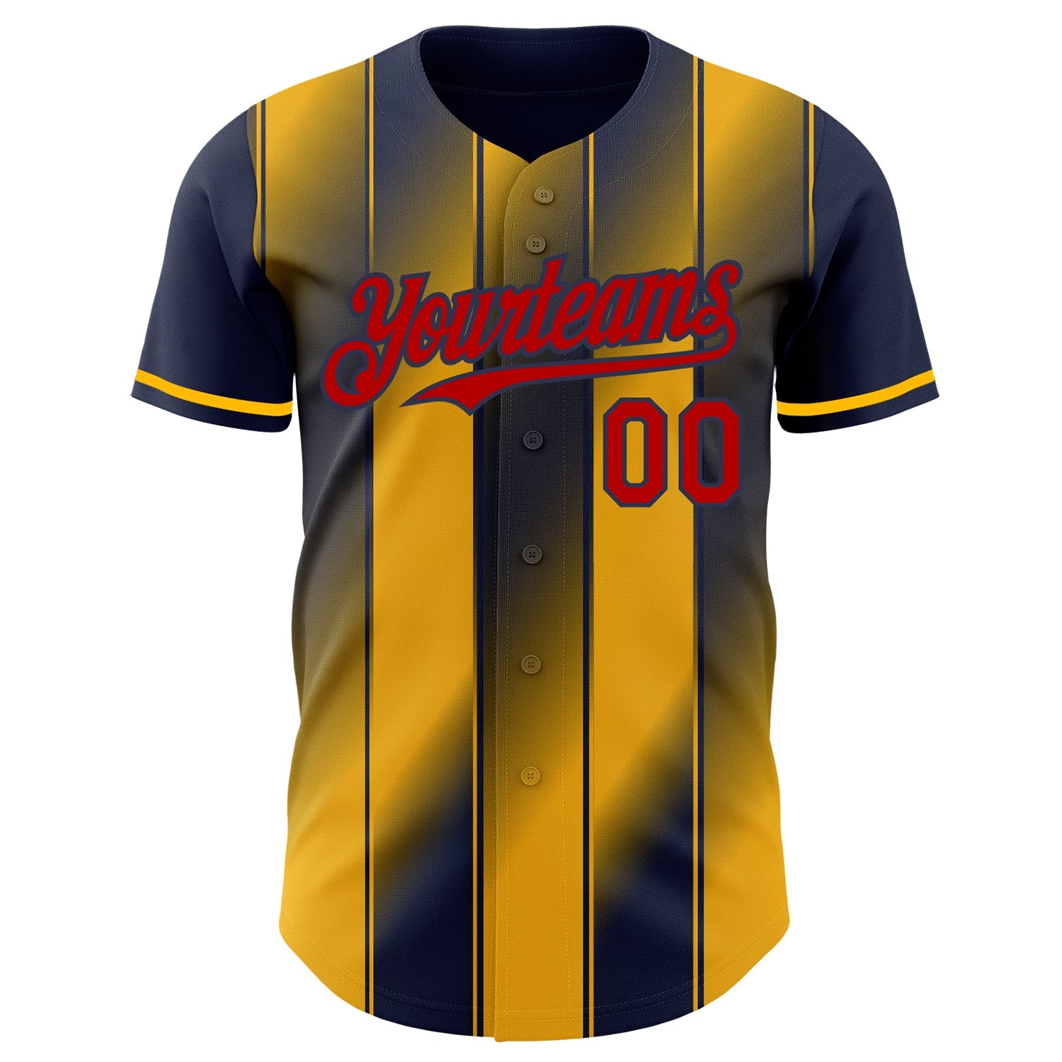Custom Navy Red-Gold Gradient Classic Vertical Stripe Authentic Baseball Jersey view 2