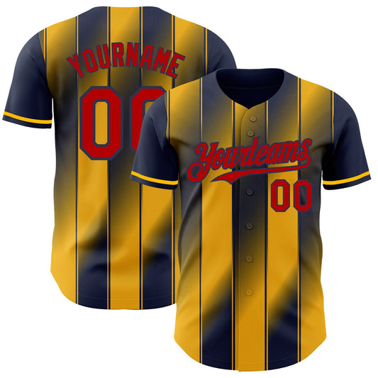 Custom Navy Red-Gold Gradient Classic Vertical Stripe Authentic Baseball Jersey - Main View