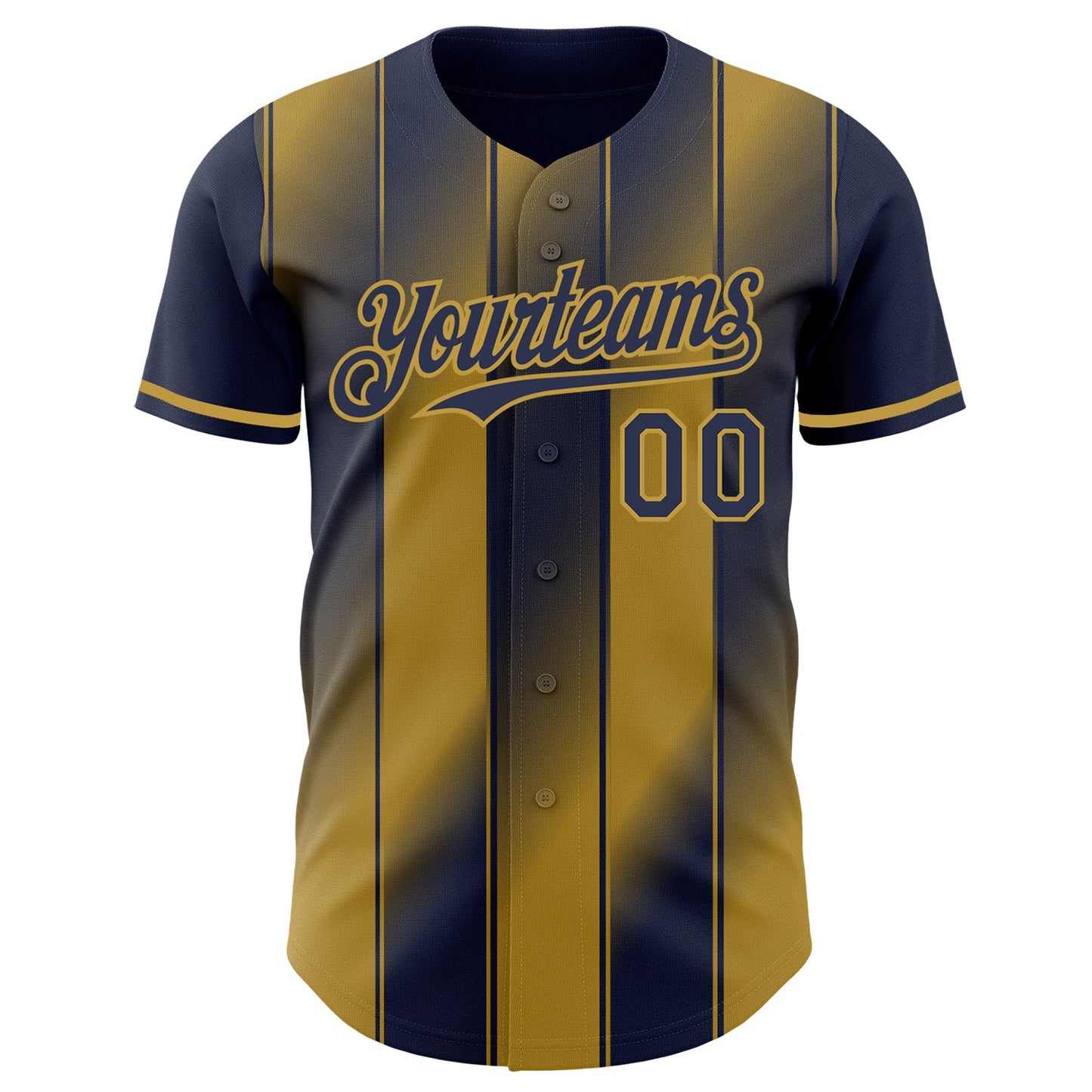 Custom Navy-Old Gold Gradient Classic Vertical Stripe Authentic Baseball Jersey view 2
