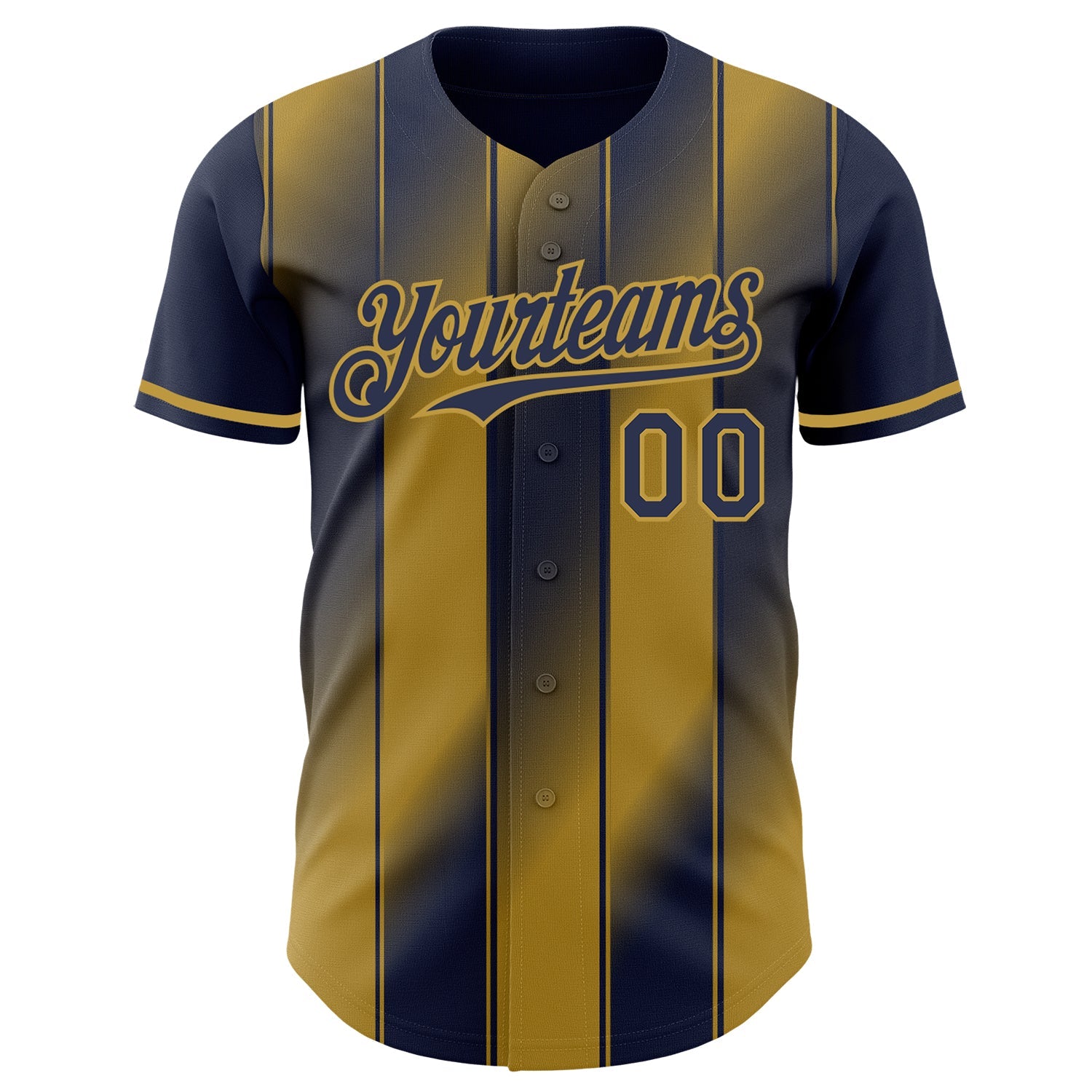 Custom Navy-Old Gold Gradient Classic Vertical Stripe Authentic Baseball Jersey view 2
