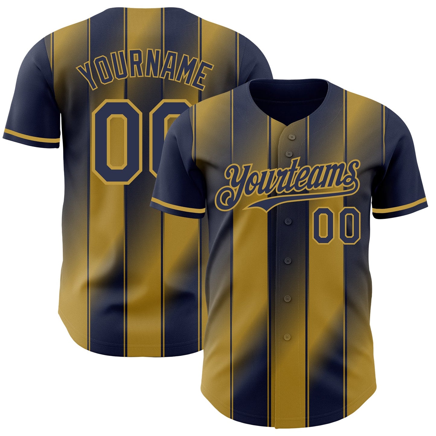 Custom Navy-Old Gold Gradient Classic Vertical Stripe Authentic Baseball Jersey - Main View