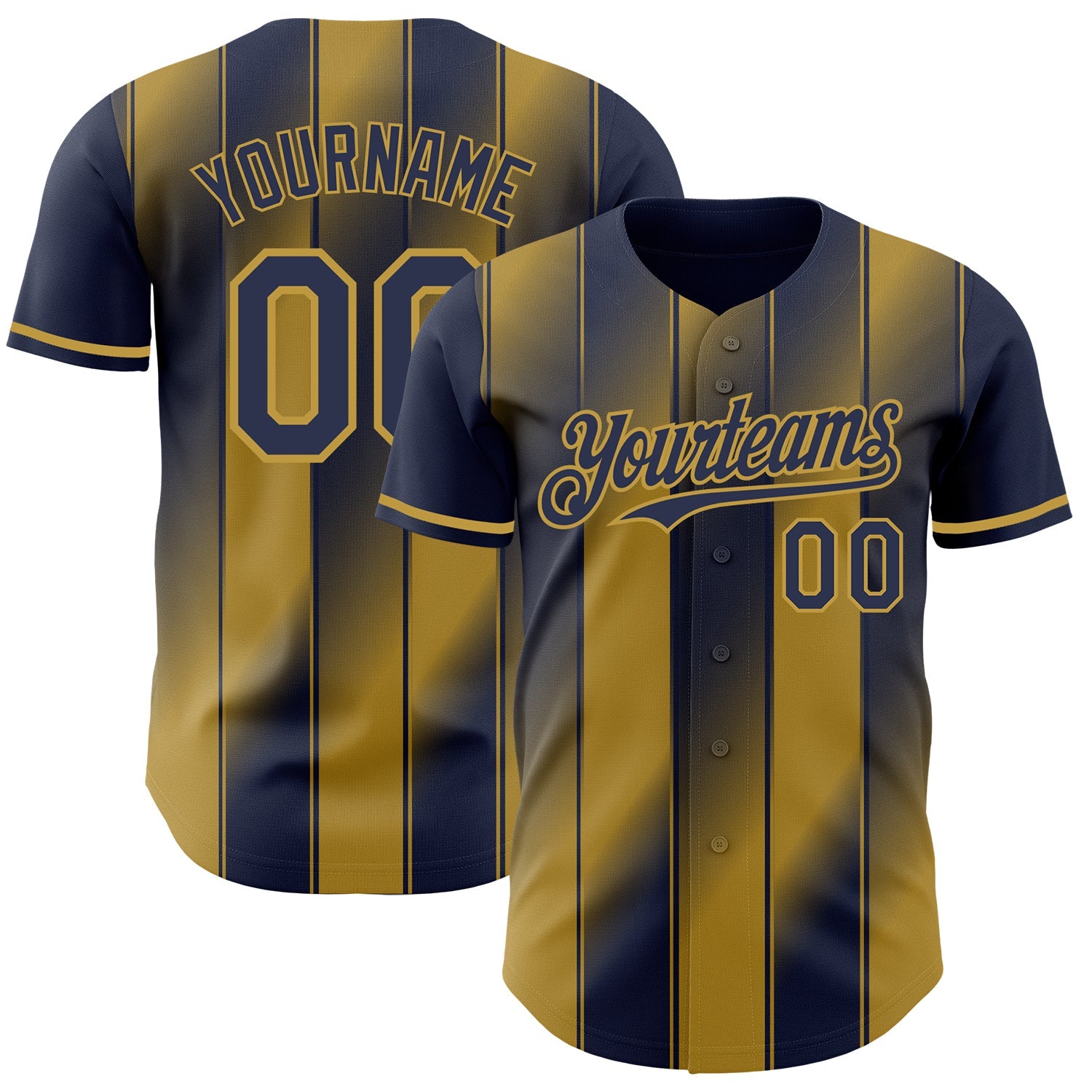 Custom Navy-Old Gold Gradient Classic Vertical Stripe Authentic Baseball Jersey - Main View