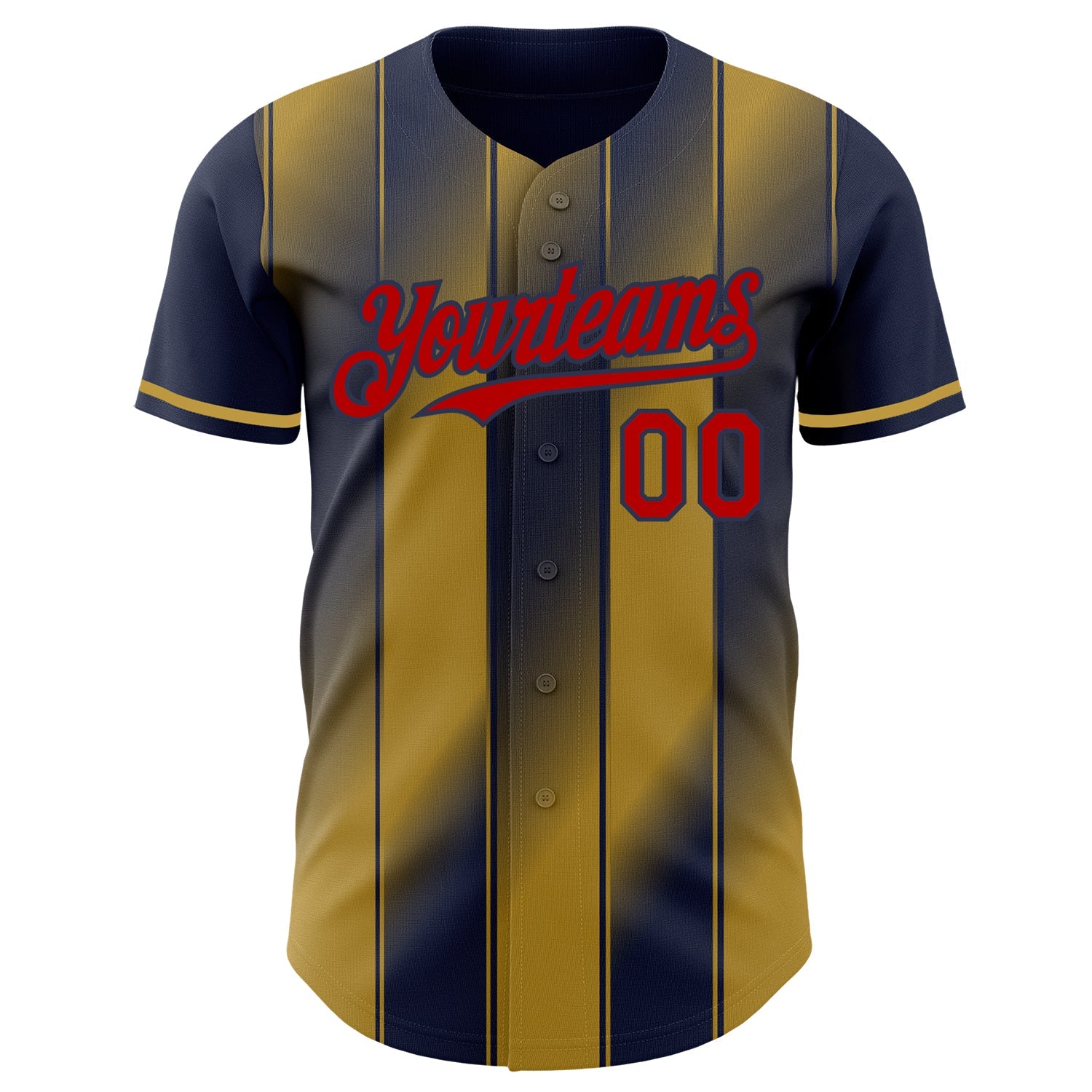 Custom Navy Red-Old Gold Gradient Classic Vertical Stripe Authentic Baseball Jersey view 2