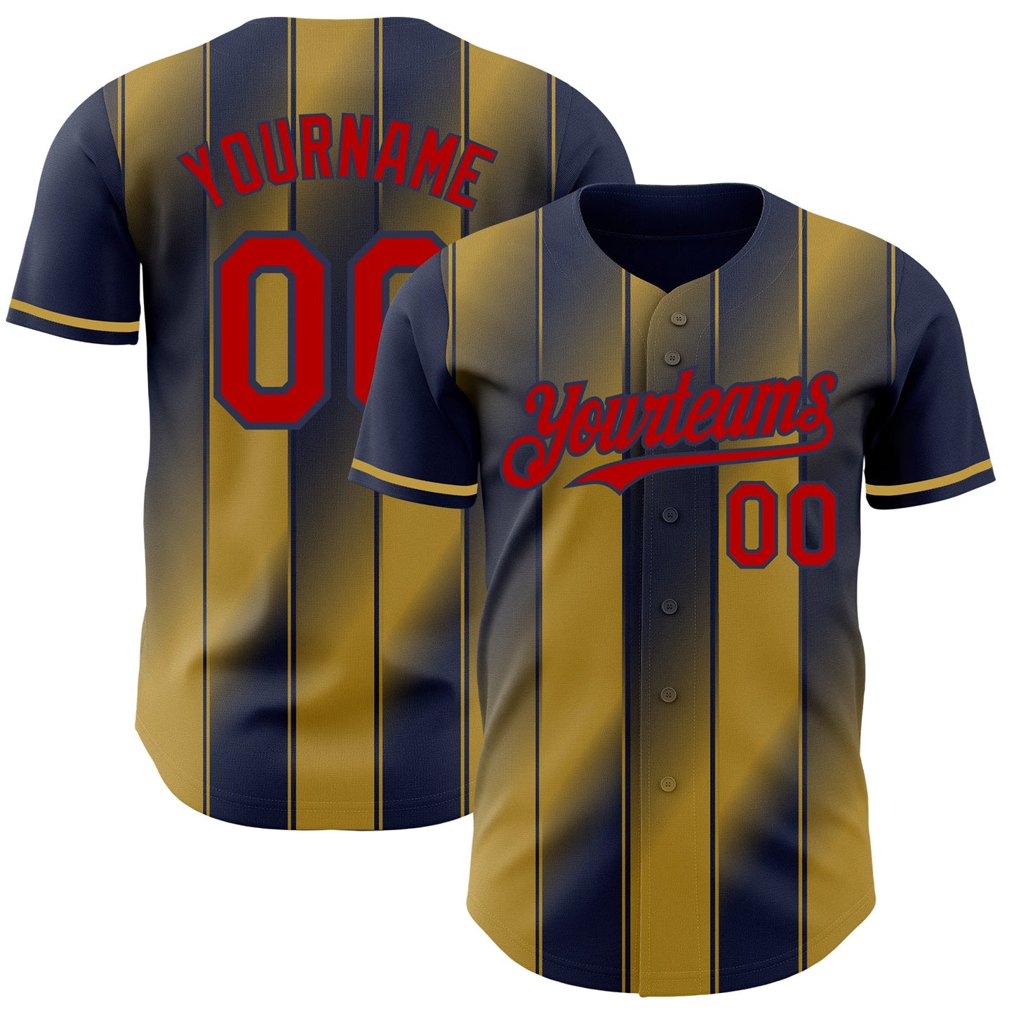 Custom Navy Red-Old Gold Gradient Classic Vertical Stripe Authentic Baseball Jersey - Main View