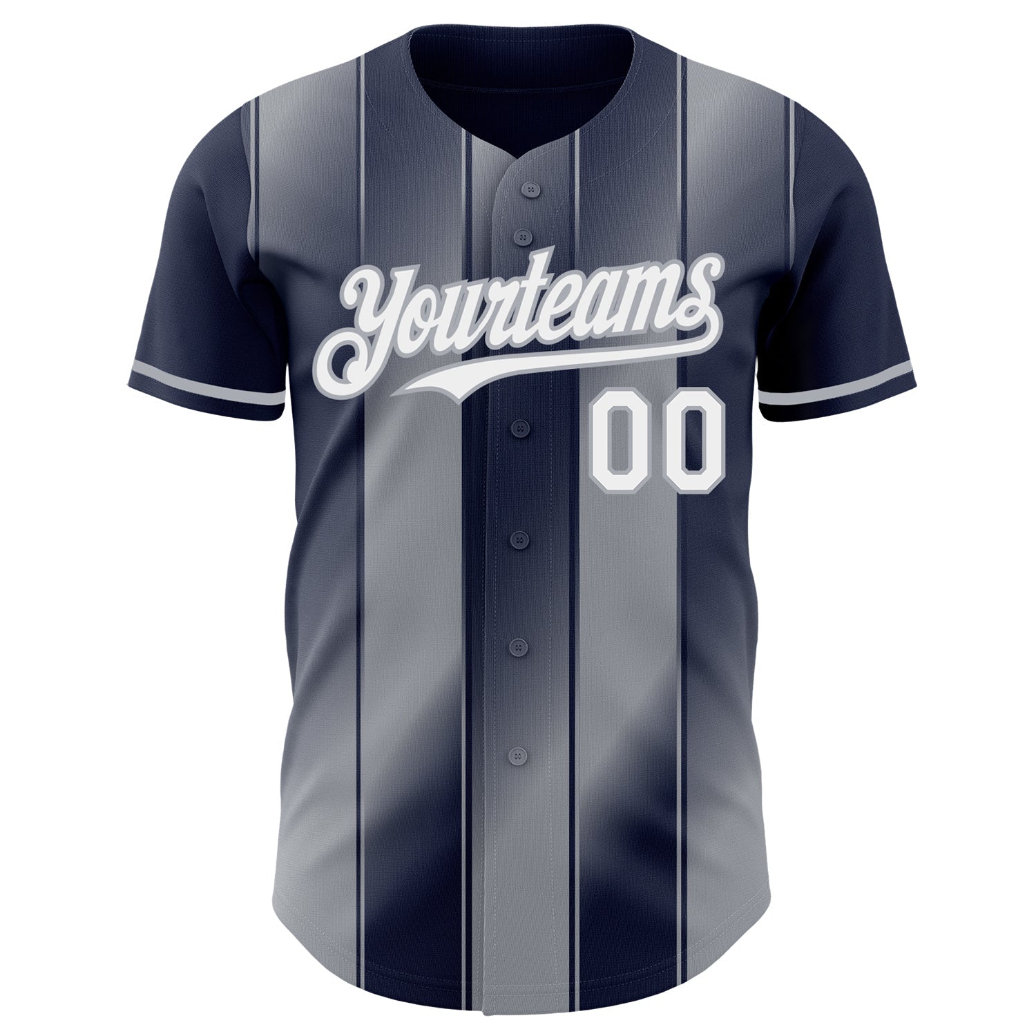 Custom Navy White-Gray Gradient Classic Vertical Stripe Authentic Baseball Jersey view 2