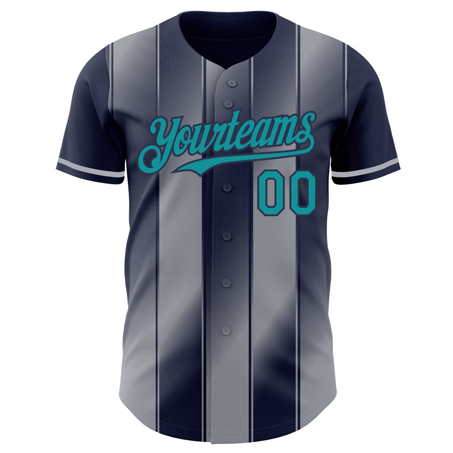 Custom Navy Teal-Gray Gradient Classic Vertical Stripe Authentic Baseball Jersey view 2