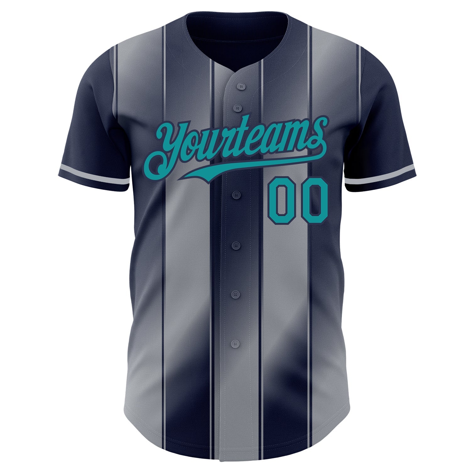 Custom Navy Teal-Gray Gradient Classic Vertical Stripe Authentic Baseball Jersey view 2