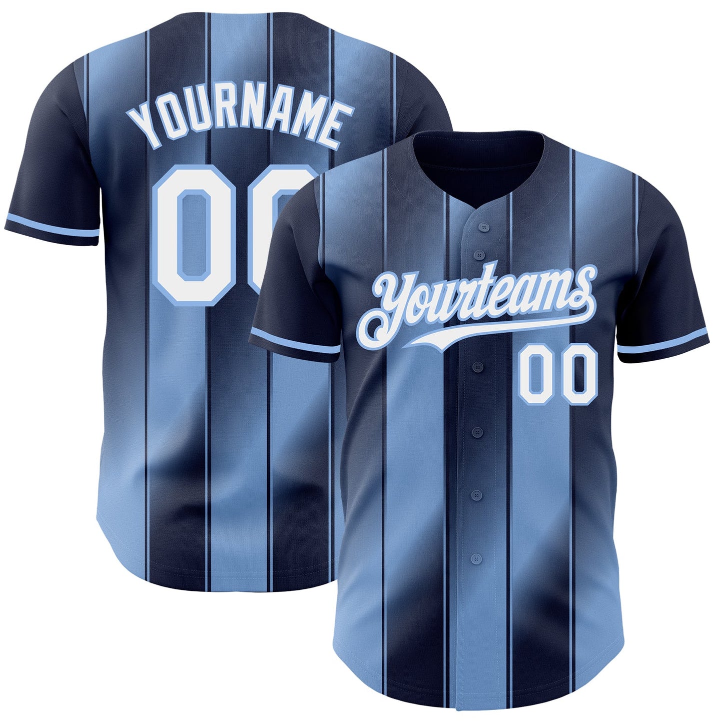 Custom Navy White-Light Blue Gradient Classic Vertical Stripe Authentic Baseball Jersey - Main View