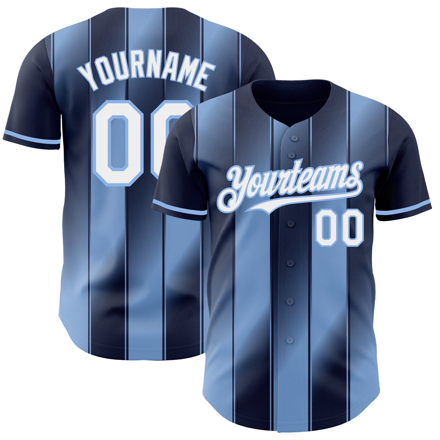 Custom Navy White-Light Blue Gradient Classic Vertical Stripe Authentic Baseball Jersey - Main View
