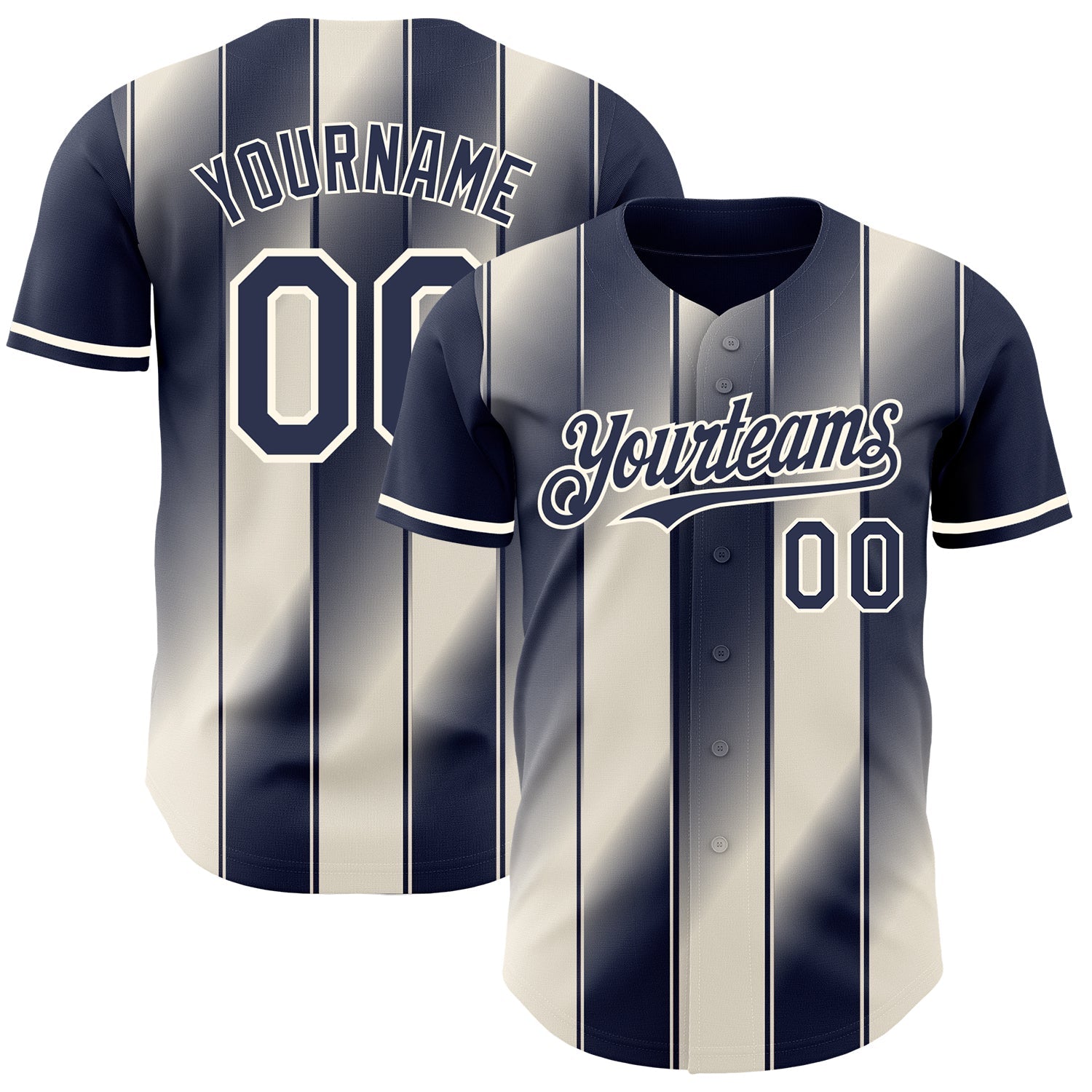 Custom Navy Cream-Cream Gradient Classic Vertical Stripe Authentic Baseball Jersey - Main View