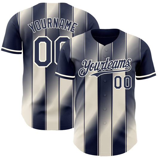 Custom Navy Cream-Cream Gradient Classic Vertical Stripe Authentic Baseball Jersey - Main View