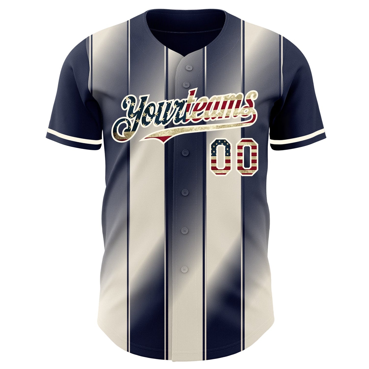 Custom Navy Vintage USA Flag Cream-Cream Gradient Classic Vertical Stripe Authentic Baseball Jersey view 2