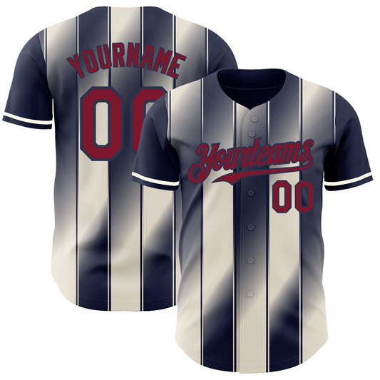 Custom Navy Crimson-Cream Gradient Classic Vertical Stripe Authentic Baseball Jersey - Main View