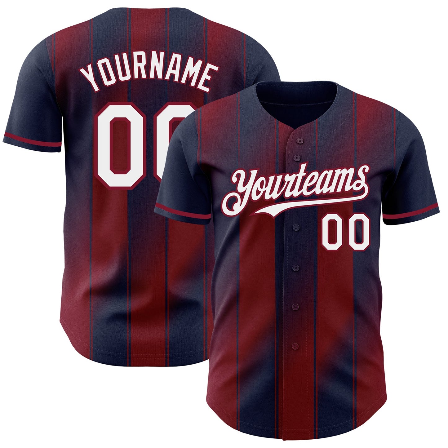 Custom Navy White-Crimson Gradient Classic Vertical Stripe Authentic Baseball Jersey - Main View