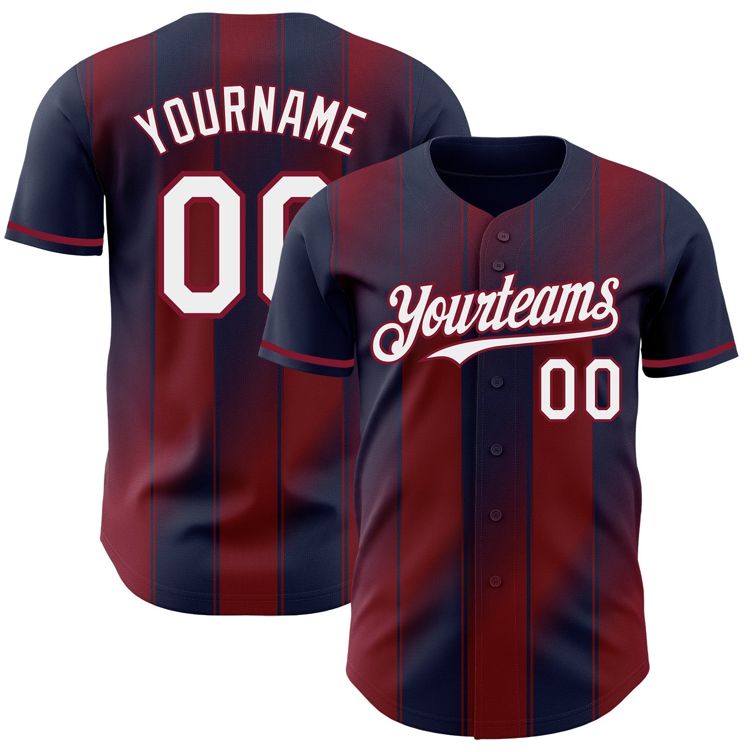Custom Navy White-Crimson Gradient Classic Vertical Stripe Authentic Baseball Jersey - Main View