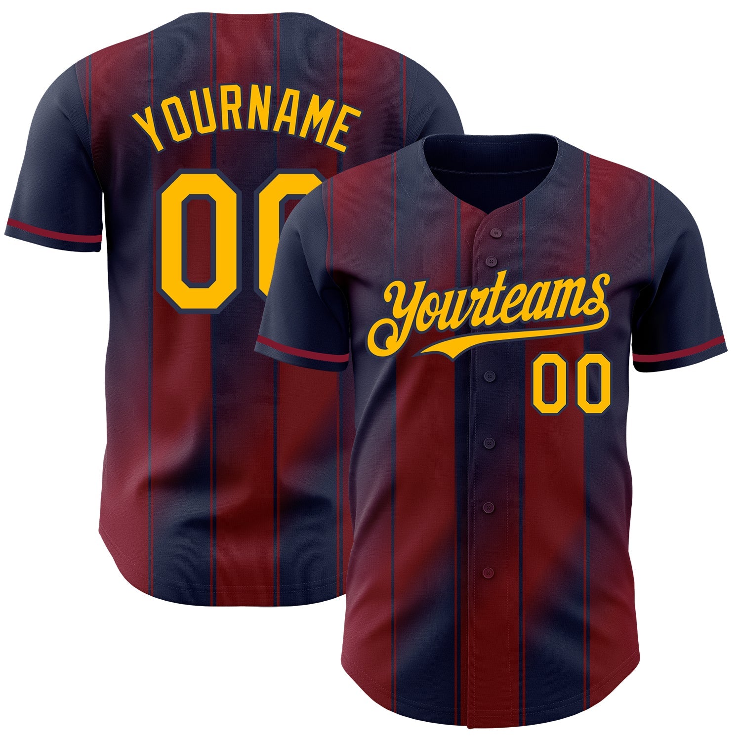 Custom Navy Gold-Crimson Gradient Classic Vertical Stripe Authentic Baseball Jersey - Main View