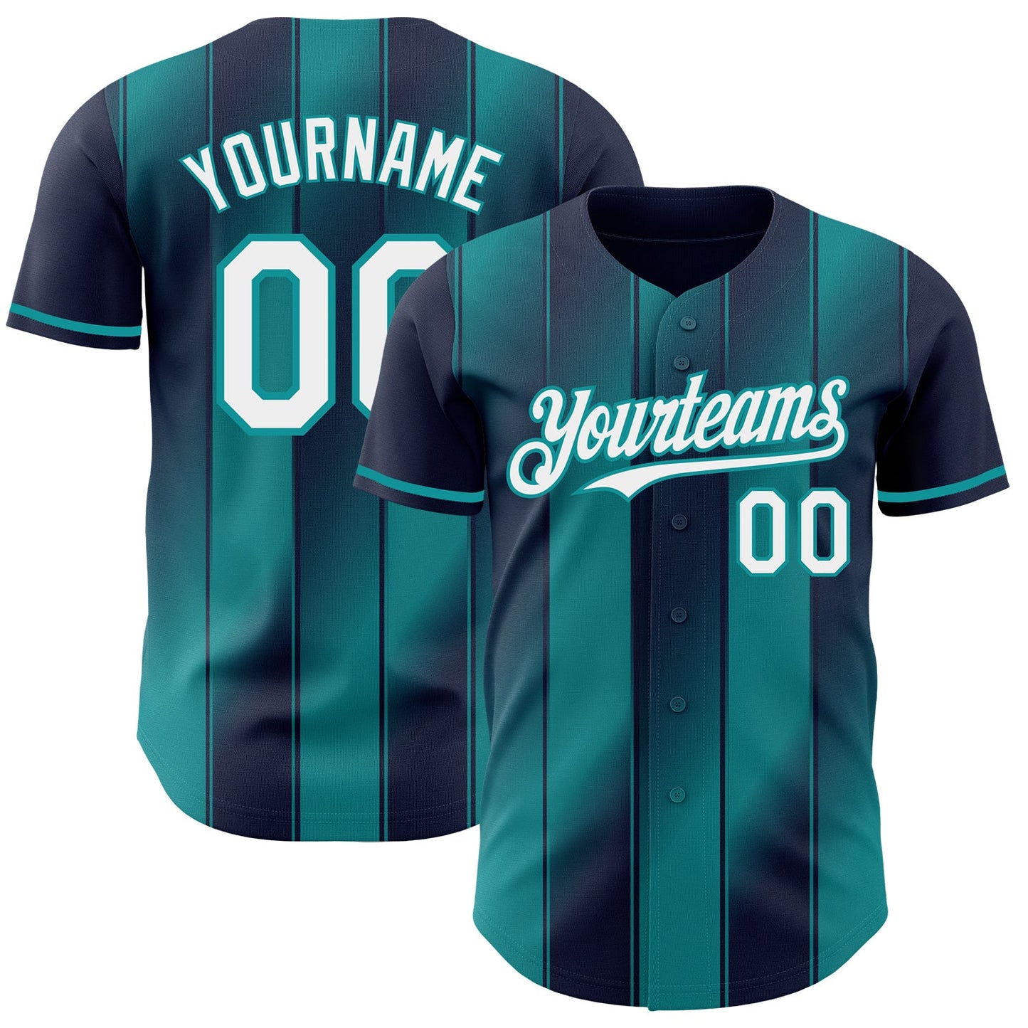 Custom Navy White-Teal Gradient Classic Vertical Stripe Authentic Baseball Jersey - Main View