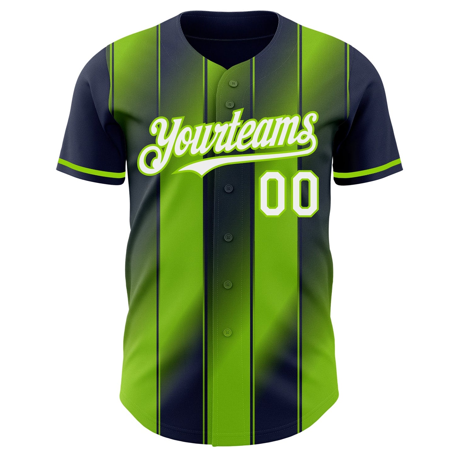 Custom Navy White-Neon Green Gradient Classic Vertical Stripe Authentic Baseball Jersey view 2