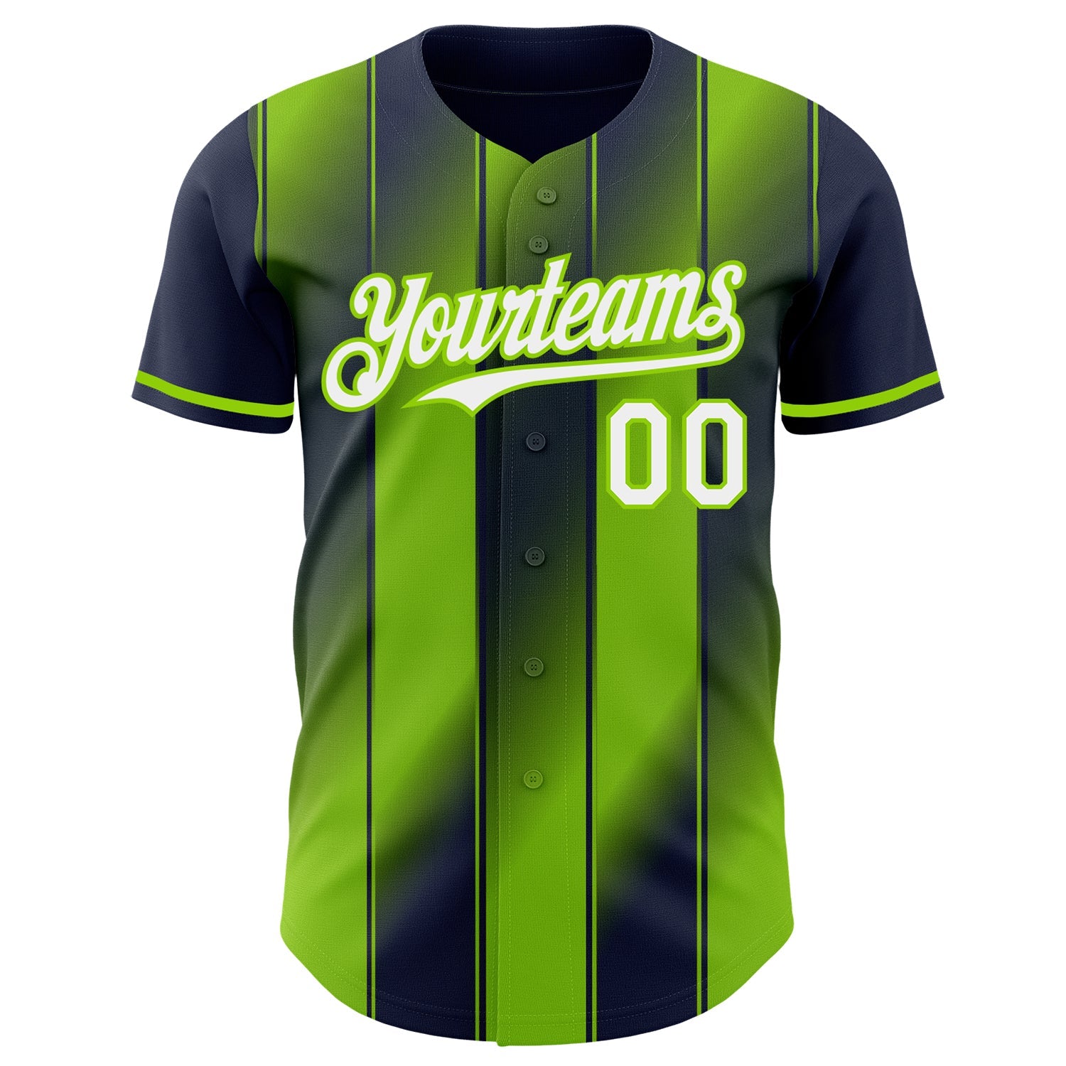 Custom Navy White-Neon Green Gradient Classic Vertical Stripe Authentic Baseball Jersey view 2