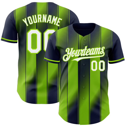 Custom Navy White-Neon Green Gradient Classic Vertical Stripe Authentic Baseball Jersey - Main View