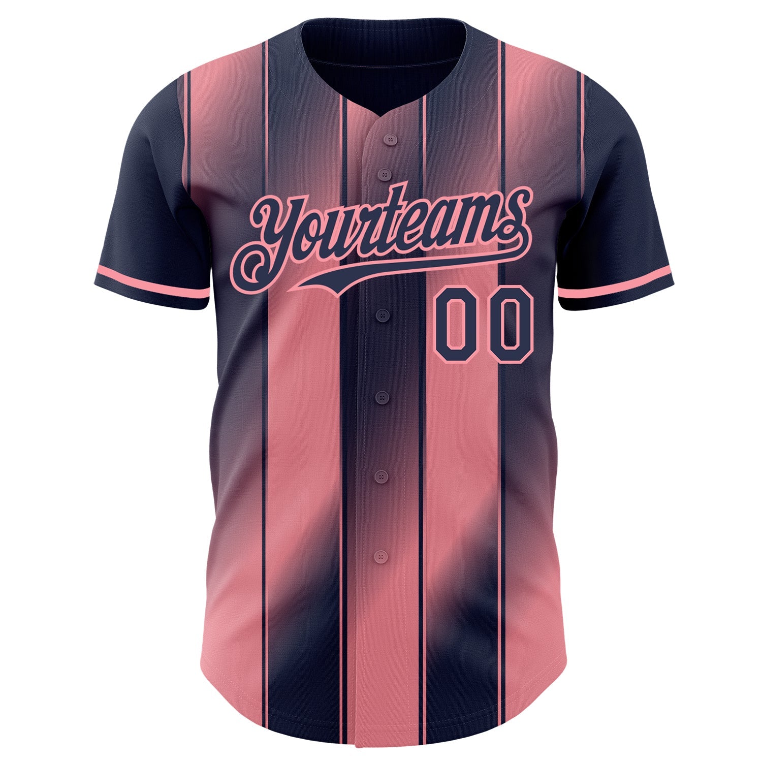 Custom Navy-Medium Pink Gradient Classic Vertical Stripe Authentic Baseball Jersey view 2
