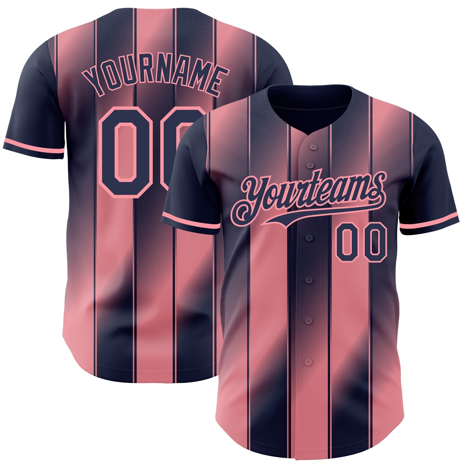 Custom Navy-Medium Pink Gradient Classic Vertical Stripe Authentic Baseball Jersey - Main View