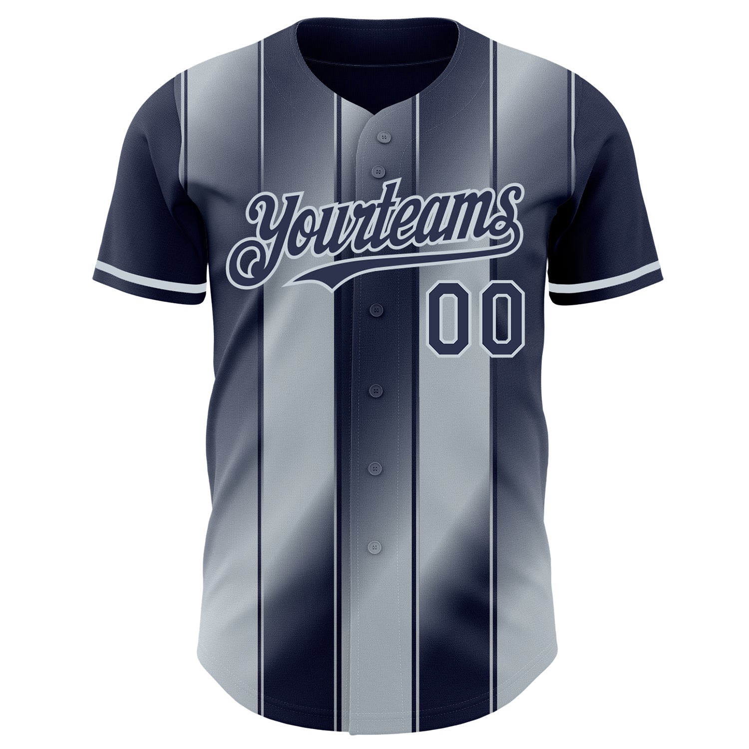 Custom Navy-Silver Gradient Classic Vertical Stripe Authentic Baseball Jersey view 2