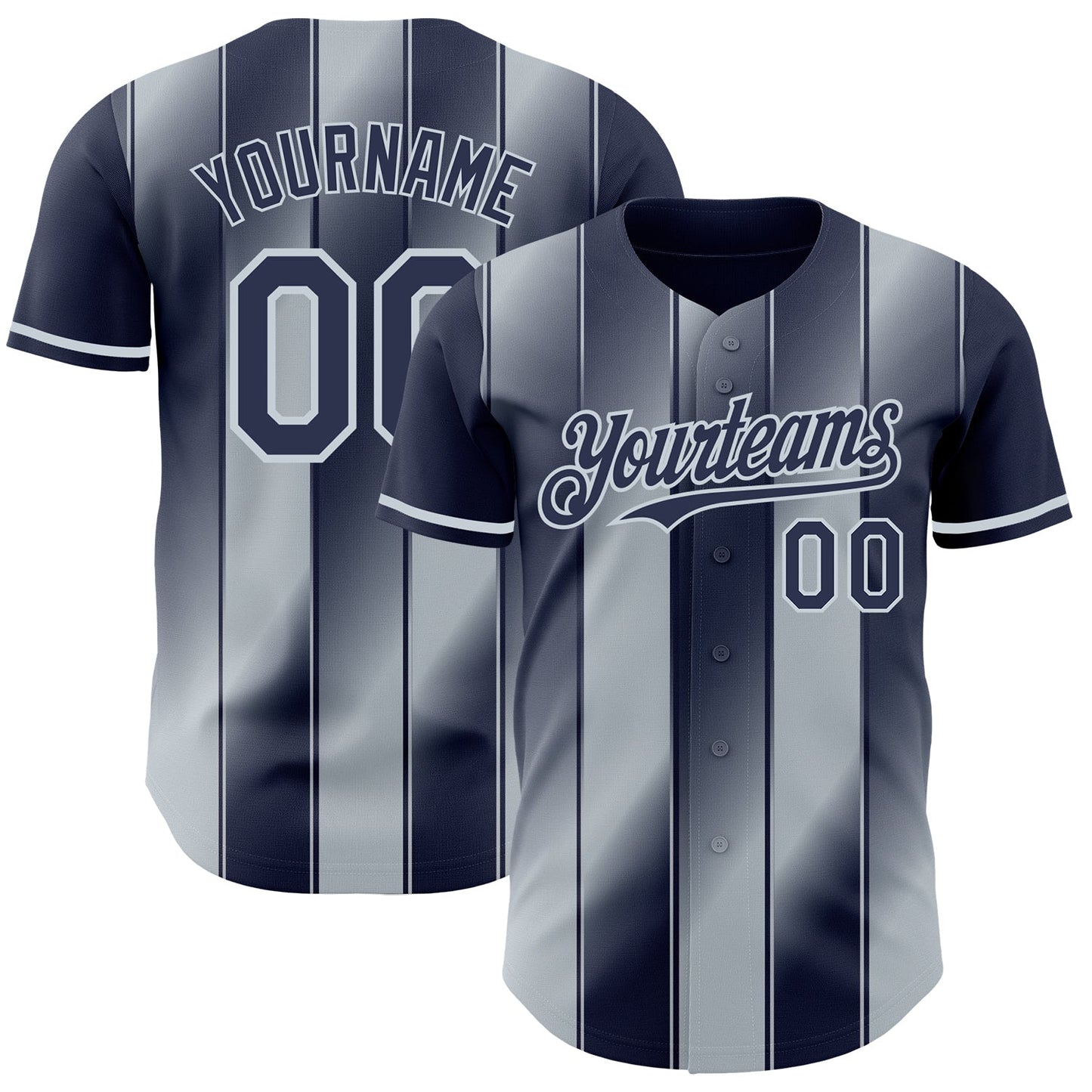 Custom Navy-Silver Gradient Classic Vertical Stripe Authentic Baseball Jersey - Main View