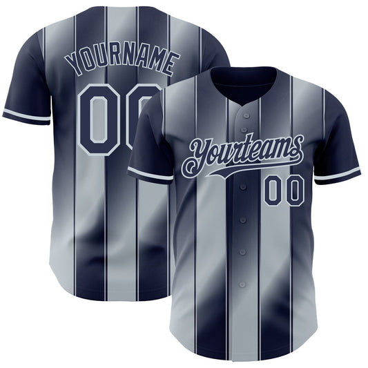 Custom Navy-Silver Gradient Classic Vertical Stripe Authentic Baseball Jersey - Main View