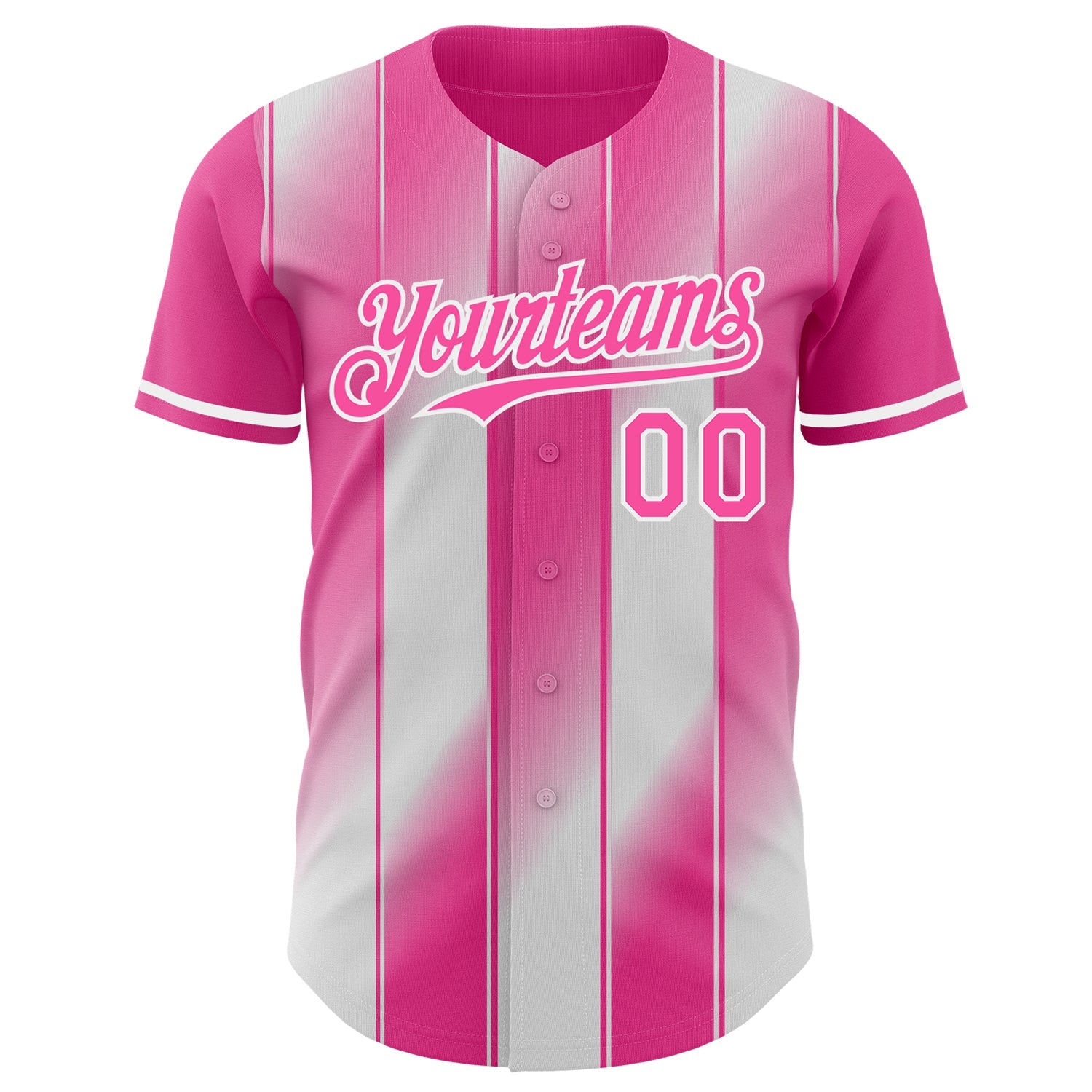 Custom Pink-White Gradient Classic Vertical Stripe Authentic Baseball Jersey view 2