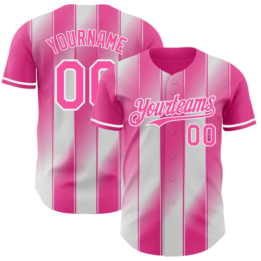 Custom Pink-White Gradient Classic Vertical Stripe Authentic Baseball Jersey - Main View