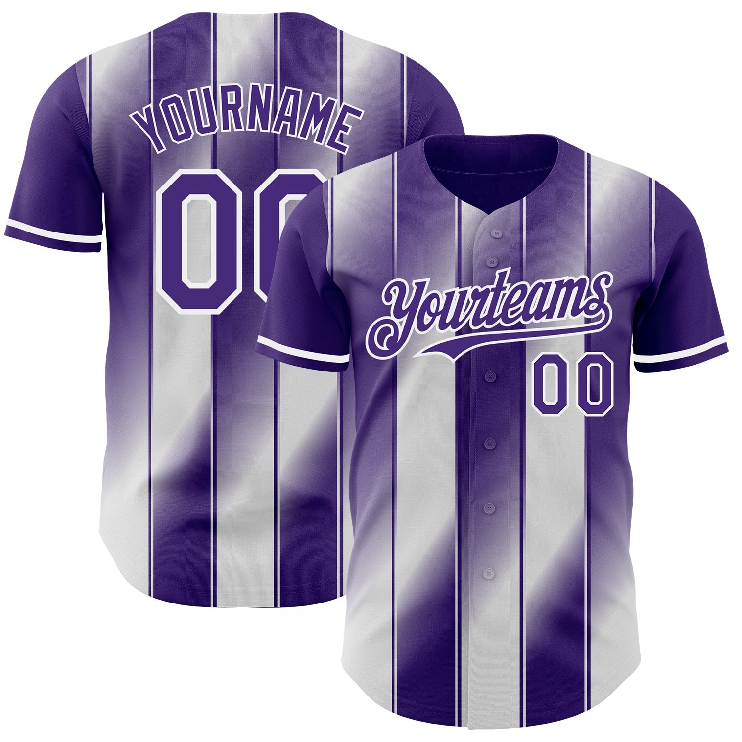 Custom Purple-White Gradient Classic Vertical Stripe Authentic Baseball Jersey - Main View