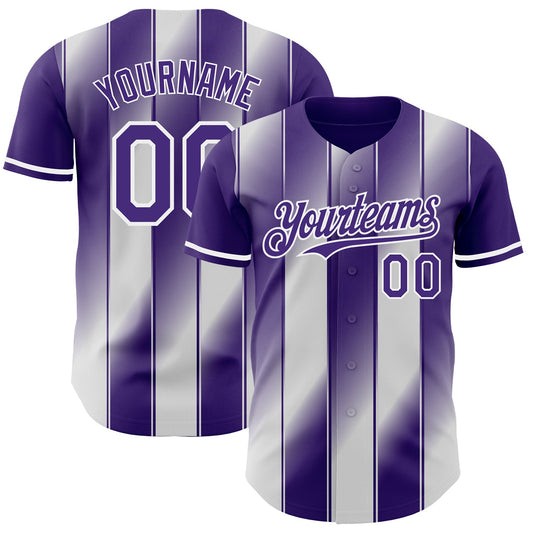 Custom Purple-White Gradient Classic Vertical Stripe Authentic Baseball Jersey - Main View