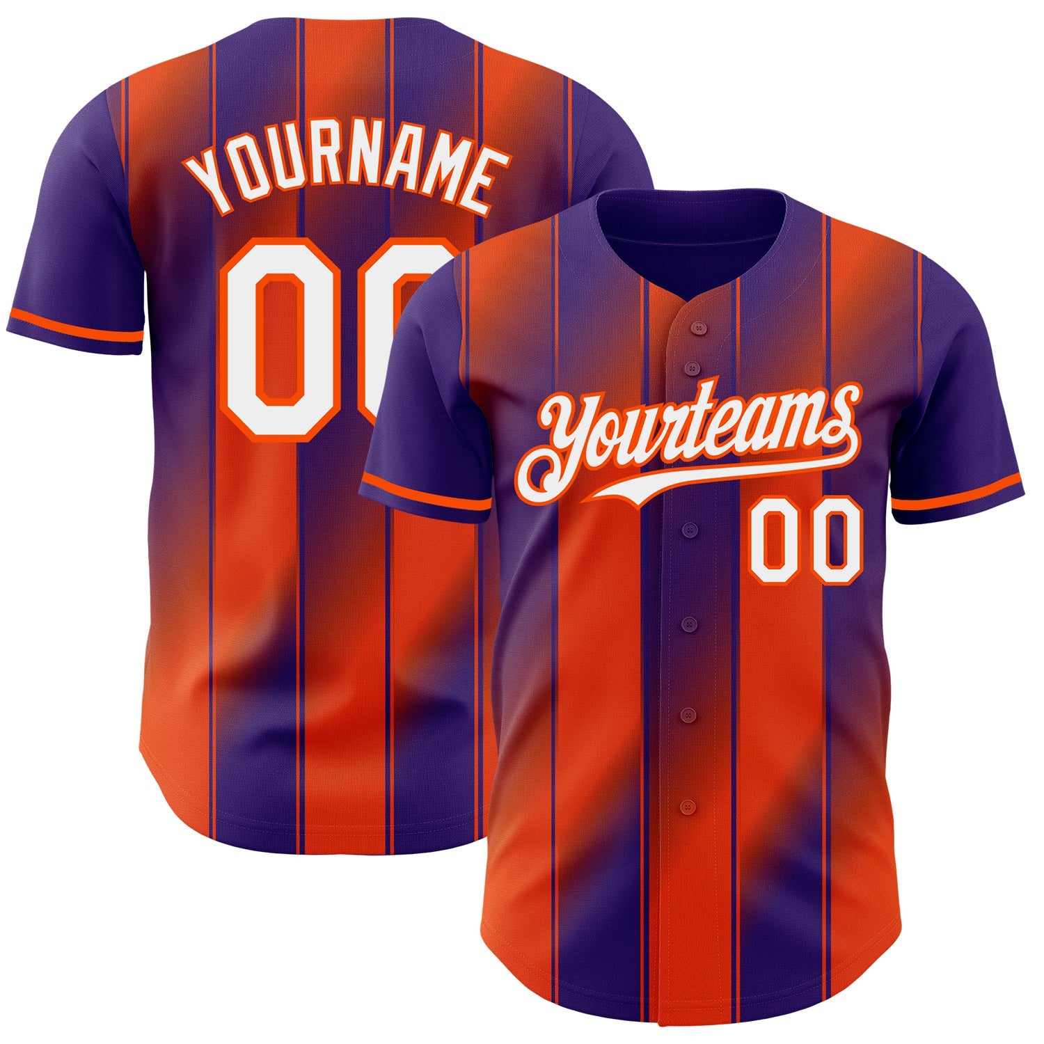 Custom Purple White-Orange Gradient Classic Vertical Stripe Authentic Baseball Jersey - Main View