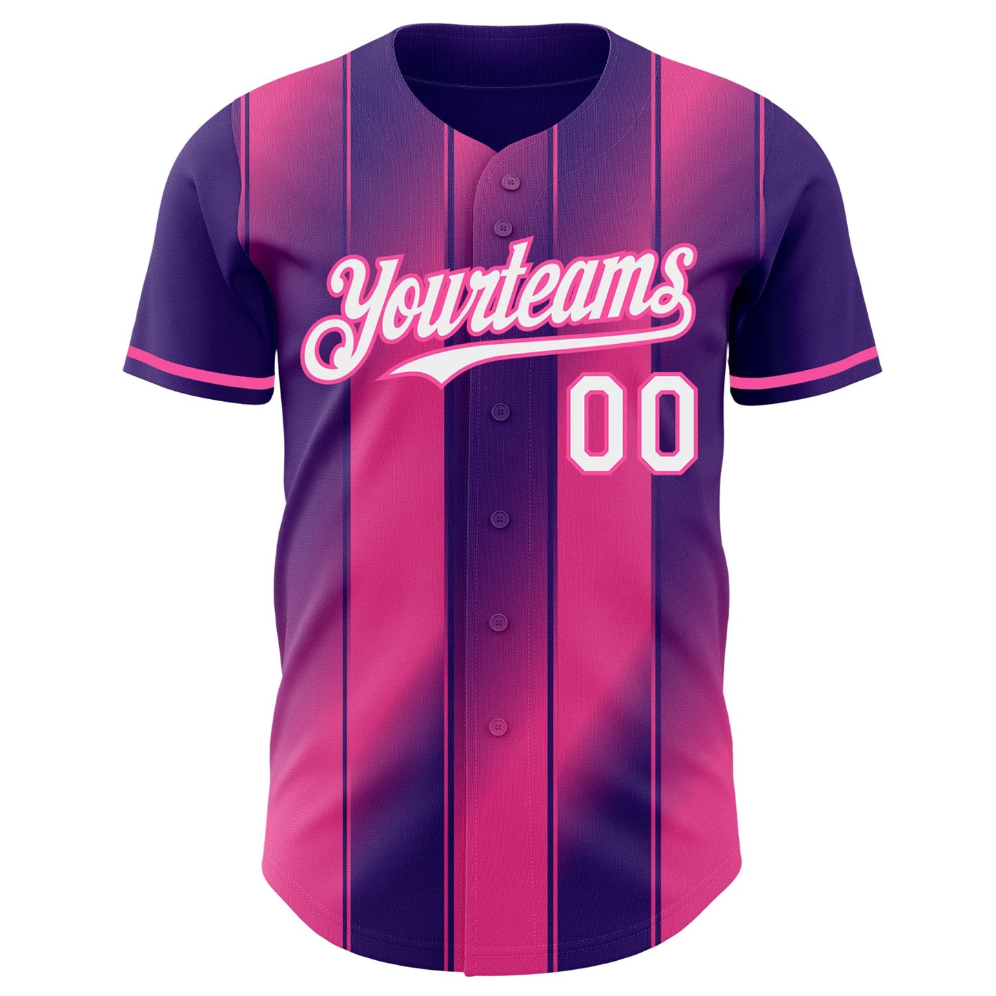 Custom Purple White-Pink Gradient Classic Vertical Stripe Authentic Baseball Jersey view 2