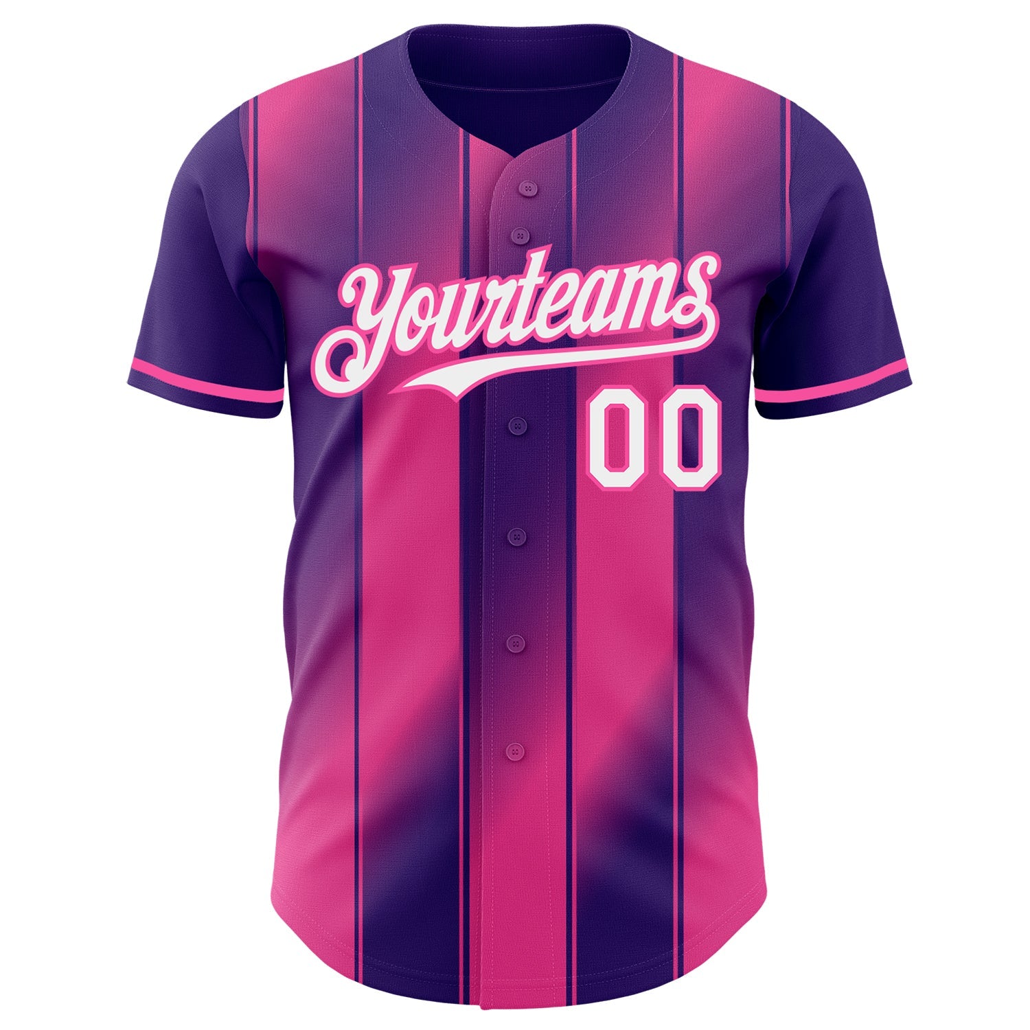 Custom Purple White-Pink Gradient Classic Vertical Stripe Authentic Baseball Jersey view 2