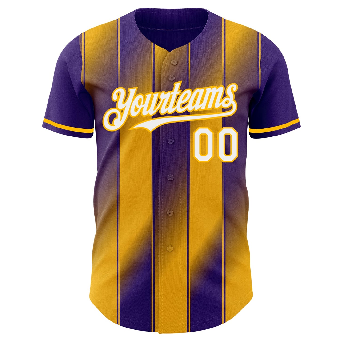 Custom Purple White-Gold Gradient Classic Vertical Stripe Authentic Baseball Jersey view 2