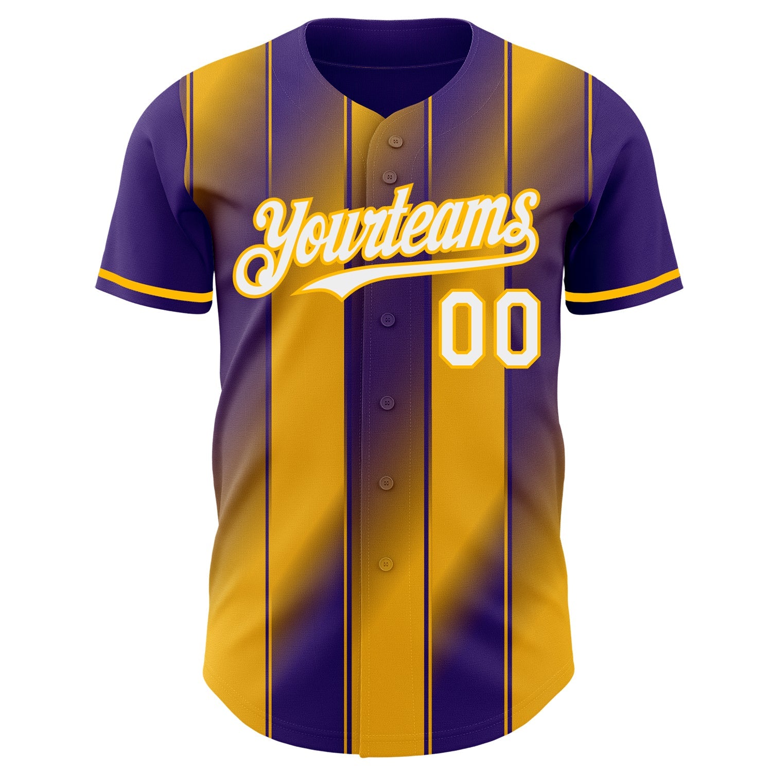 Custom Purple White-Gold Gradient Classic Vertical Stripe Authentic Baseball Jersey view 2