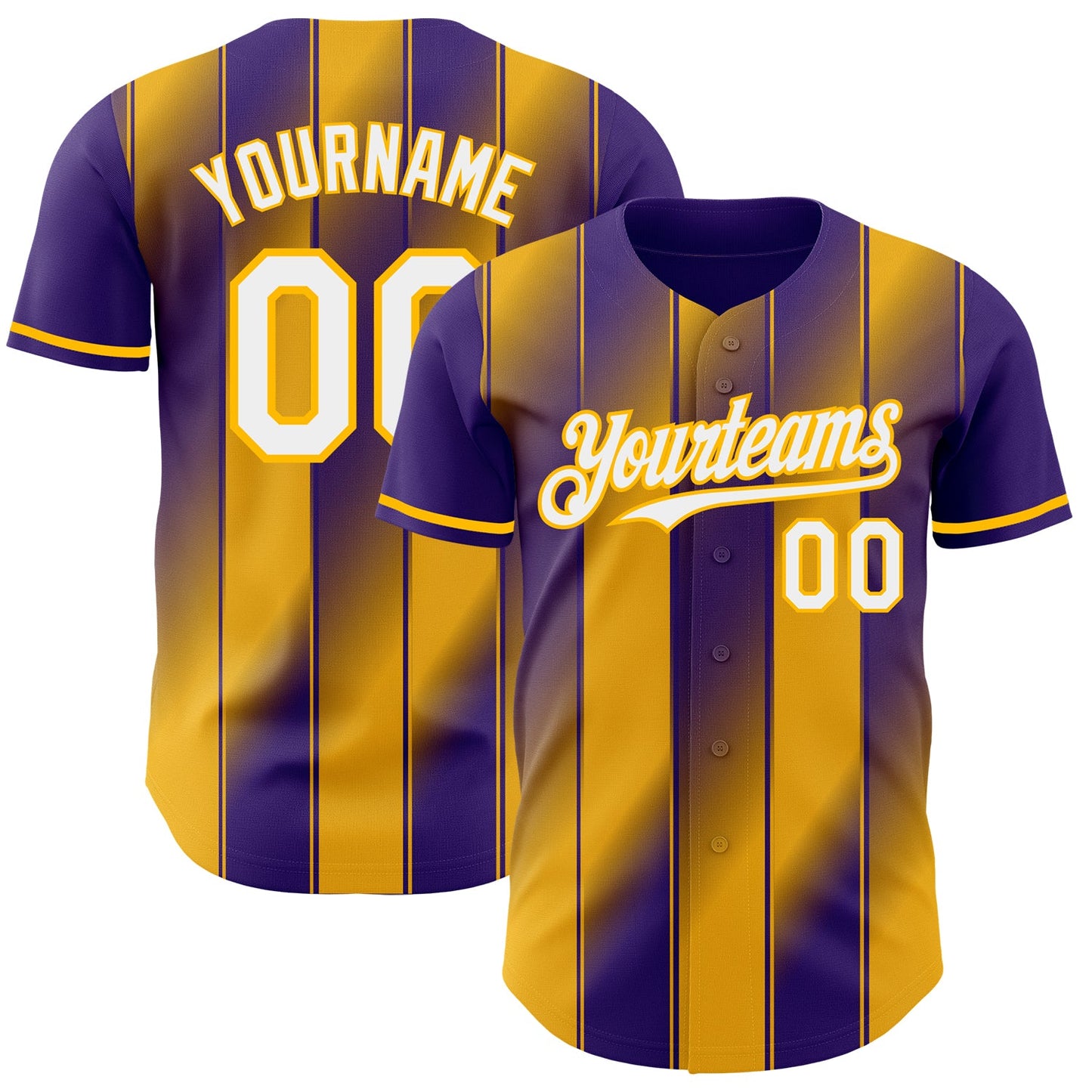 Custom Purple White-Gold Gradient Classic Vertical Stripe Authentic Baseball Jersey - Main View