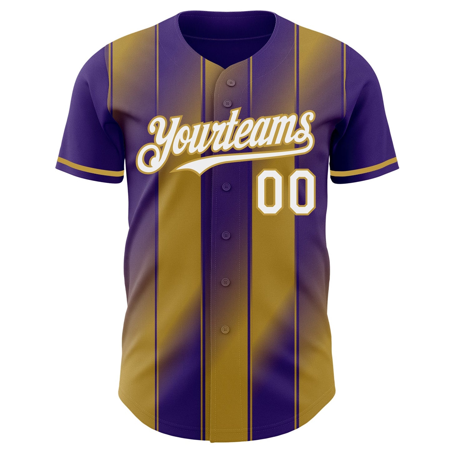 Custom Purple White-Old Gold Gradient Classic Vertical Stripe Authentic Baseball Jersey view 2