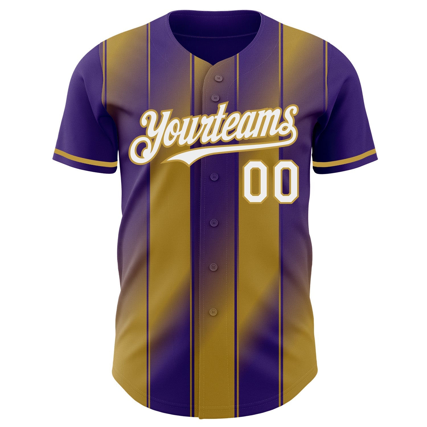 Custom Purple White-Old Gold Gradient Classic Vertical Stripe Authentic Baseball Jersey view 2