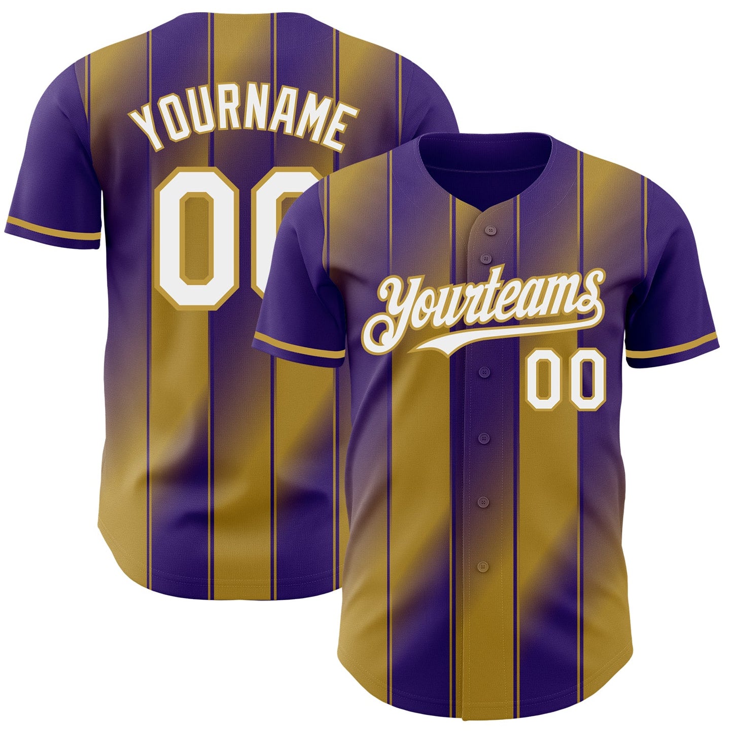 Custom Purple White-Old Gold Gradient Classic Vertical Stripe Authentic Baseball Jersey - Main View