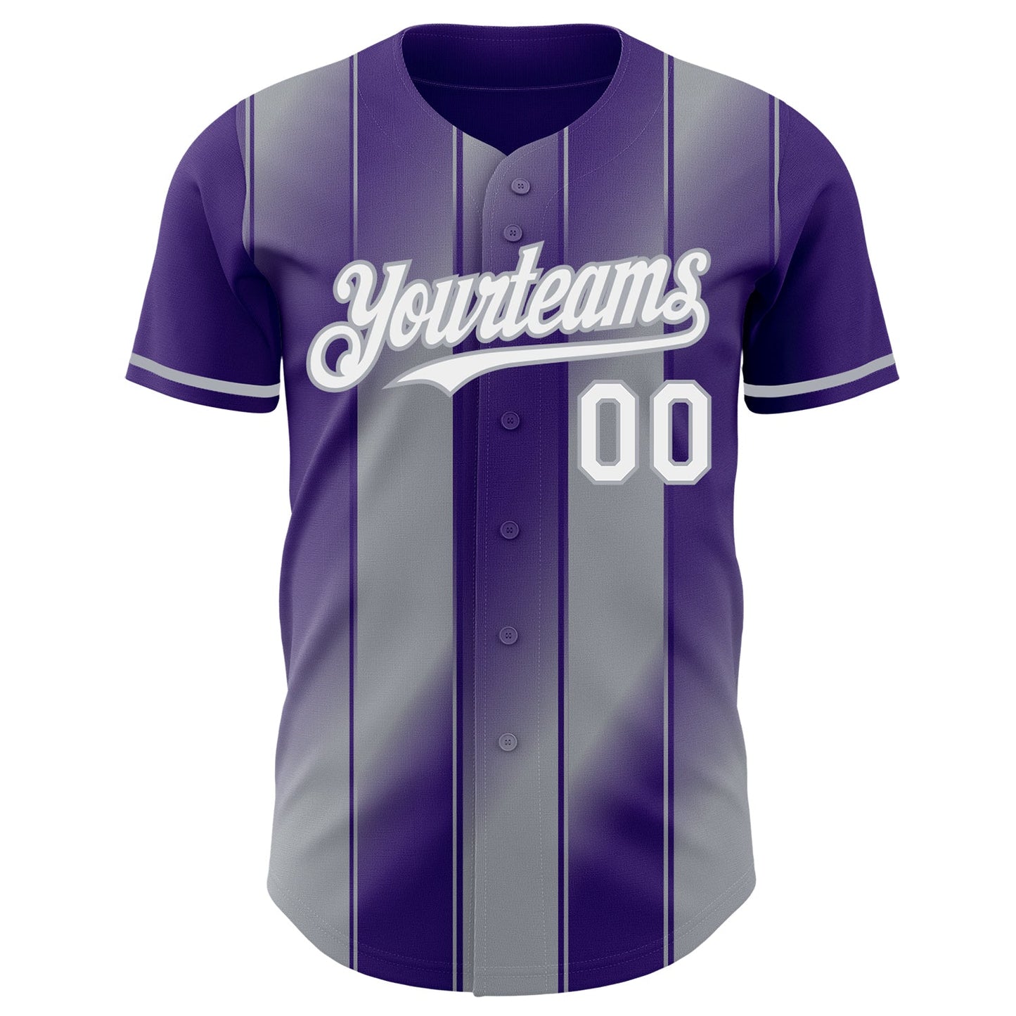 Custom Purple White-Gray Gradient Classic Vertical Stripe Authentic Baseball Jersey view 2