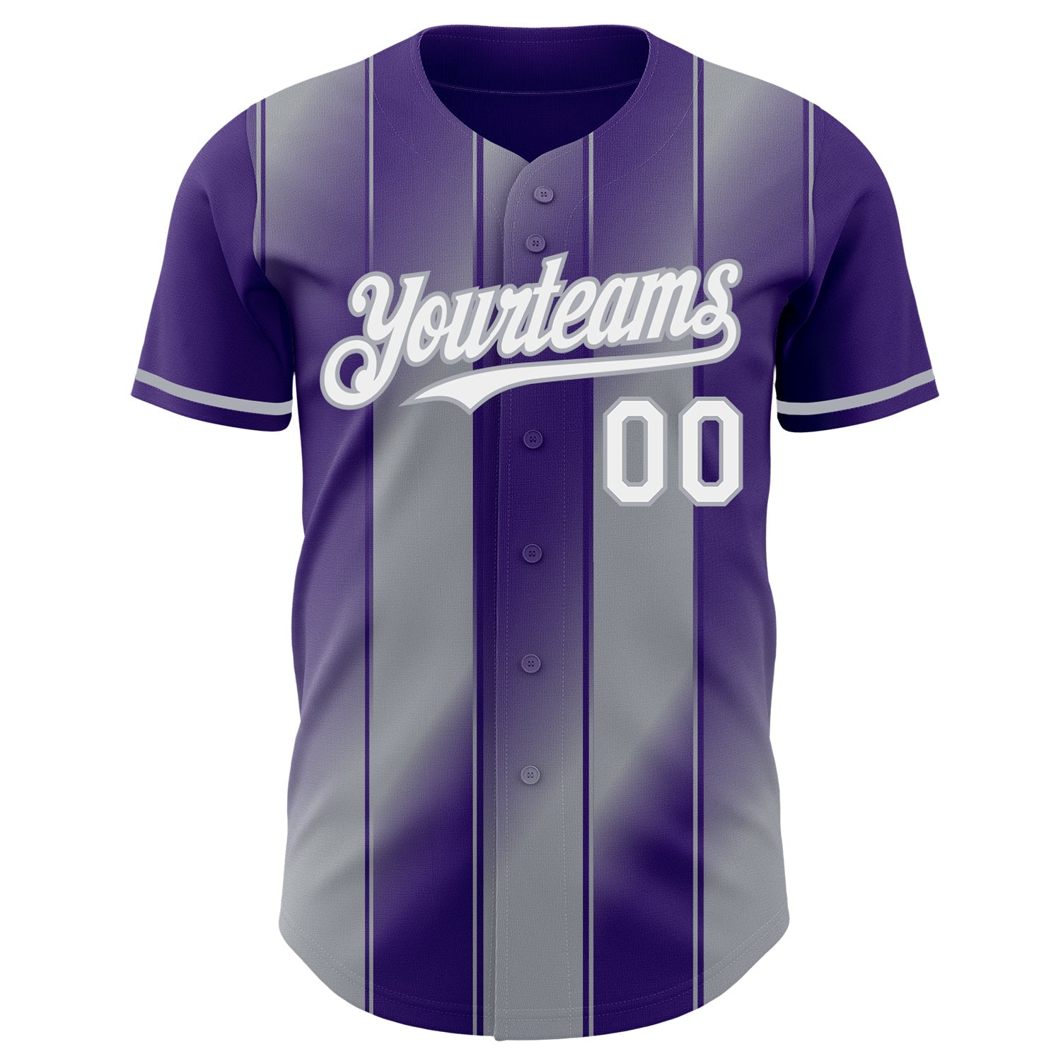 Custom Purple White-Gray Gradient Classic Vertical Stripe Authentic Baseball Jersey view 2