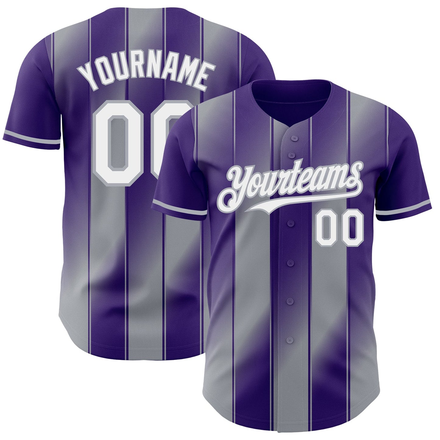 Custom Purple White-Gray Gradient Classic Vertical Stripe Authentic Baseball Jersey - Main View