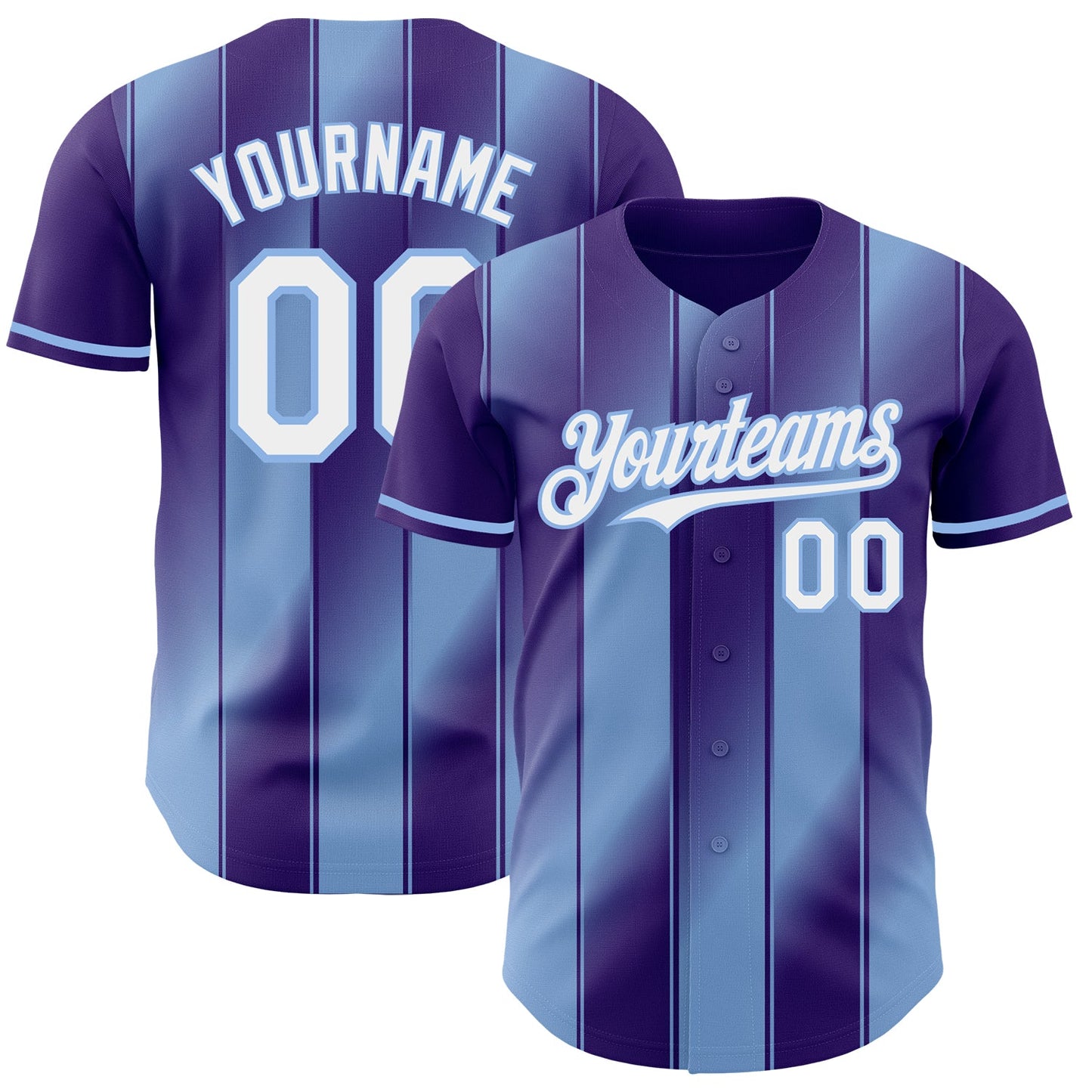 Custom Purple White-Light Blue Gradient Classic Vertical Stripe Authentic Baseball Jersey - Main View