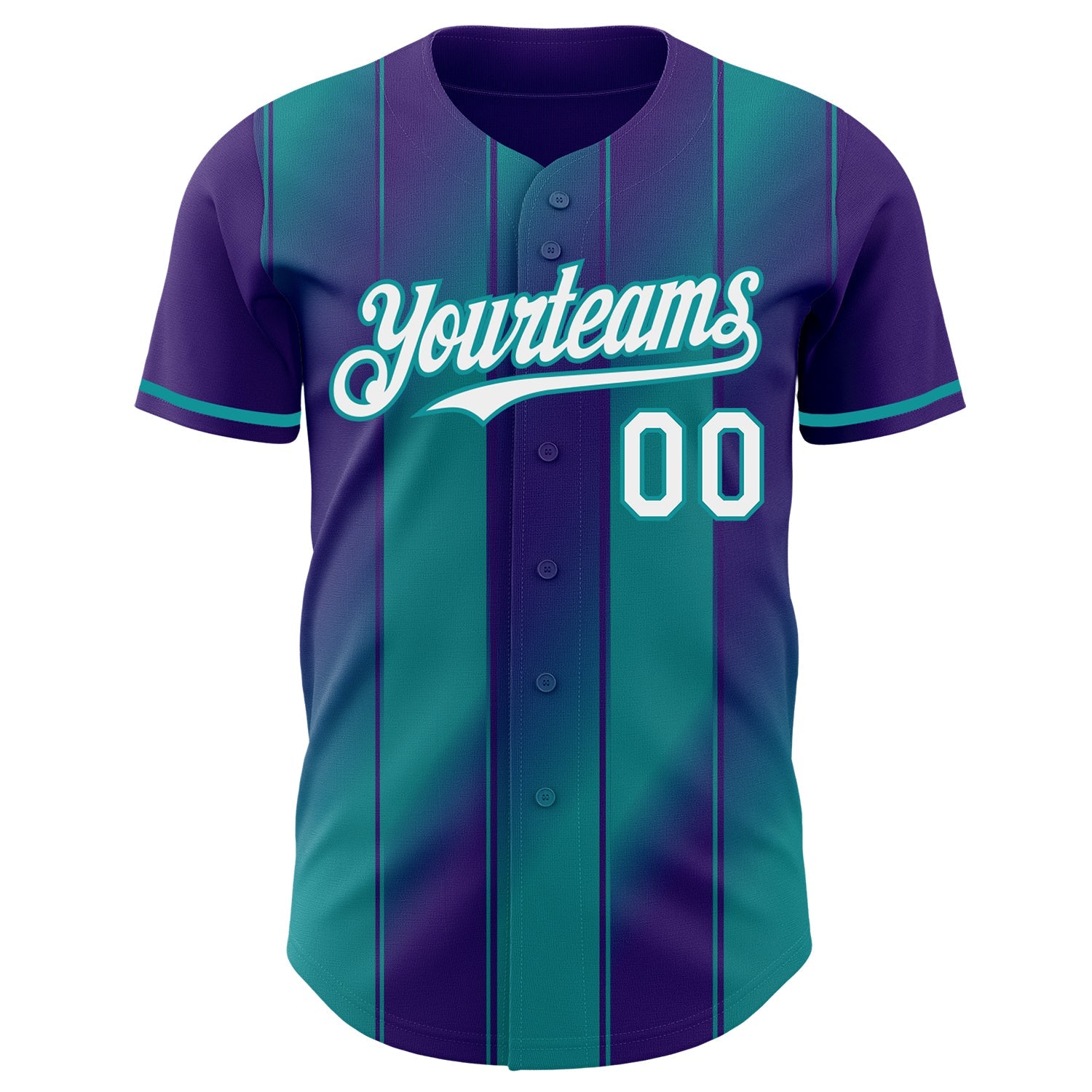 Custom Purple White-Teal Gradient Classic Vertical Stripe Authentic Baseball Jersey view 2